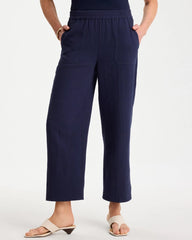 Passport Blue Cotton Gauze Tapered Crop Pant