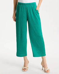 Topanga Green Petite Travelers™ Crinkle Textured Crop Pants