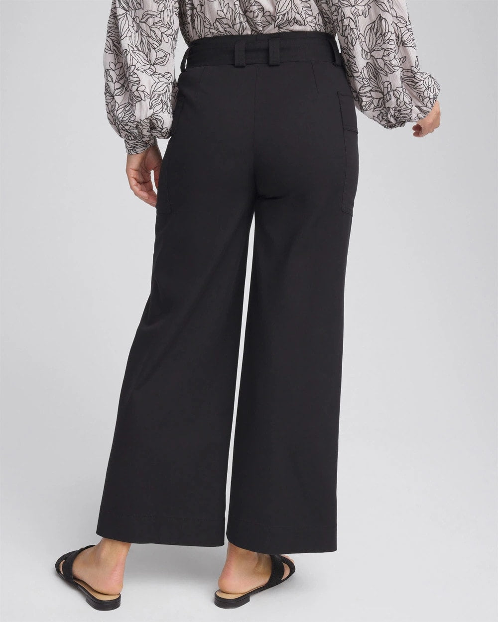 Black Belted Twill Utility Cropped Pants