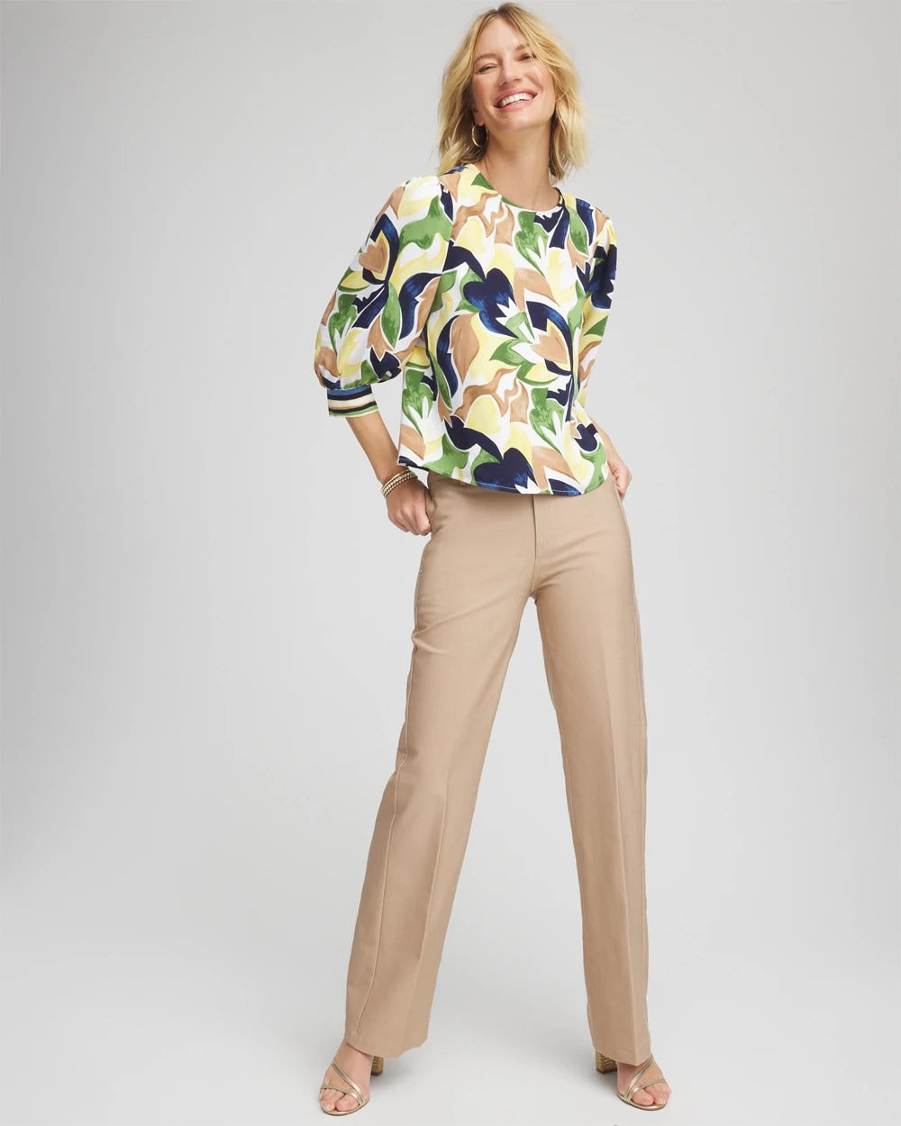 Cattail Brown Petite Cotton Straight-Leg Trousers