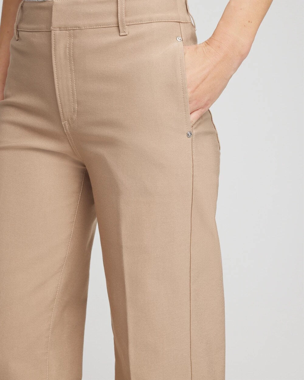 Cattail Brown Petite Cotton Straight-Leg Trousers