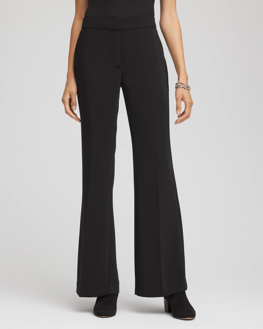 Black Crepe Flared Trouser Pants