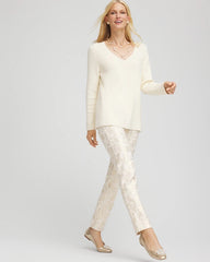 English Cream Juliet Golden Foiled Slim Ankle Pants