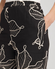 Black Embroidered Wide-Leg Cropped Pants