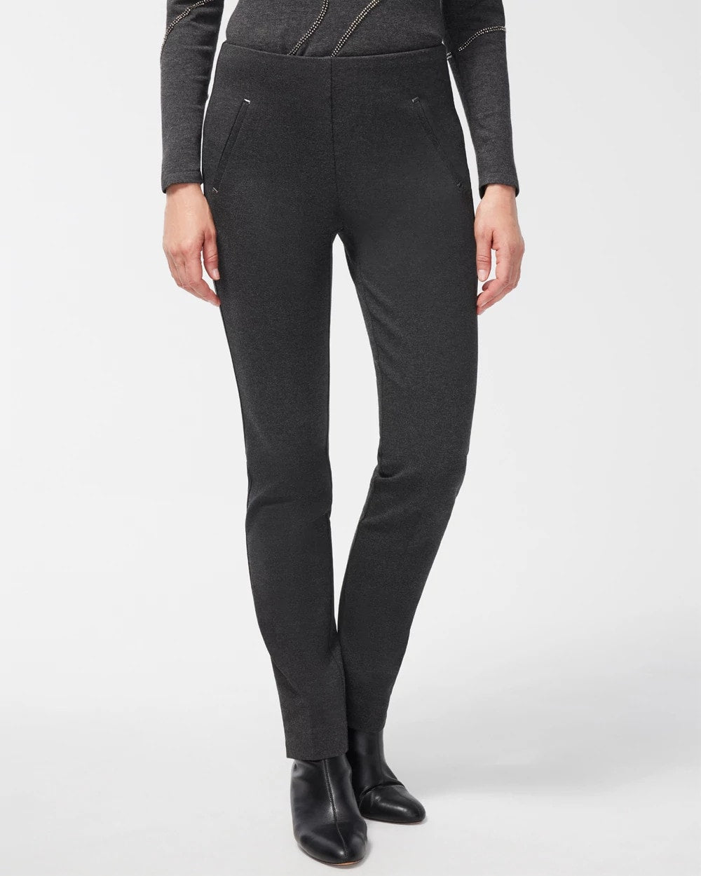 Graphite Heather Gray Juliet Trim Detail Ponte Pants