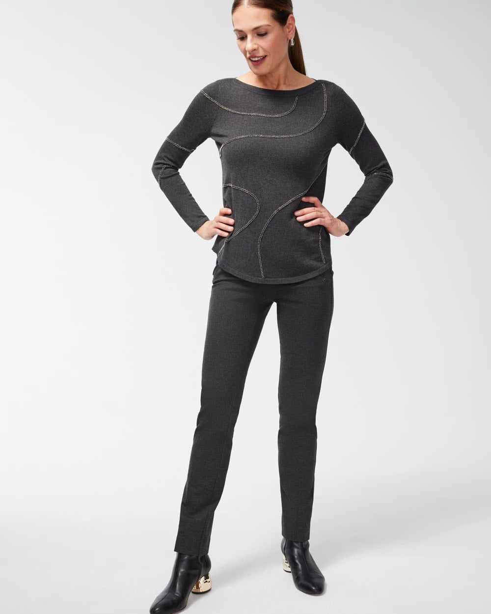 Graphite Heather Gray Juliet Trim Detail Ponte Pants