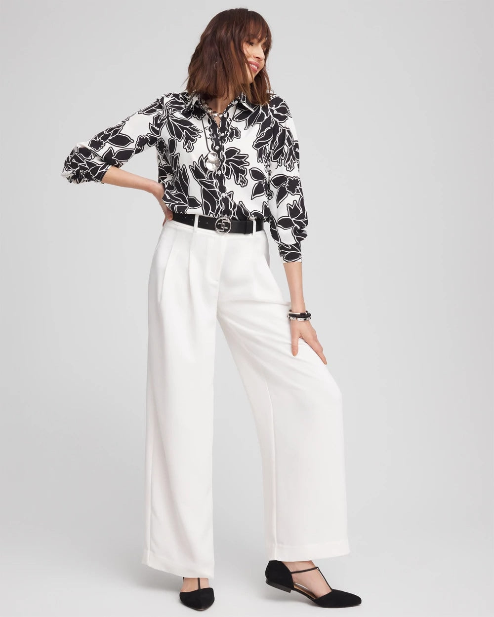 Ecru Crepe Pleated Relaxed Pants