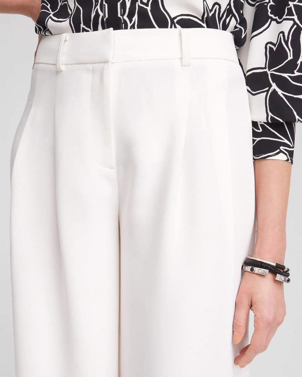 Ecru Crepe Pleated Relaxed Pants
