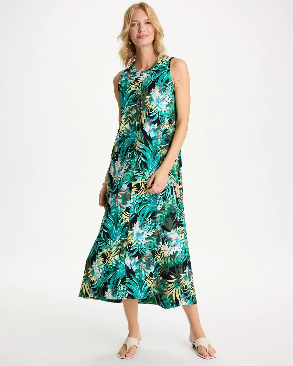 Topanga Green Palm Printed Knit Maxi Dress