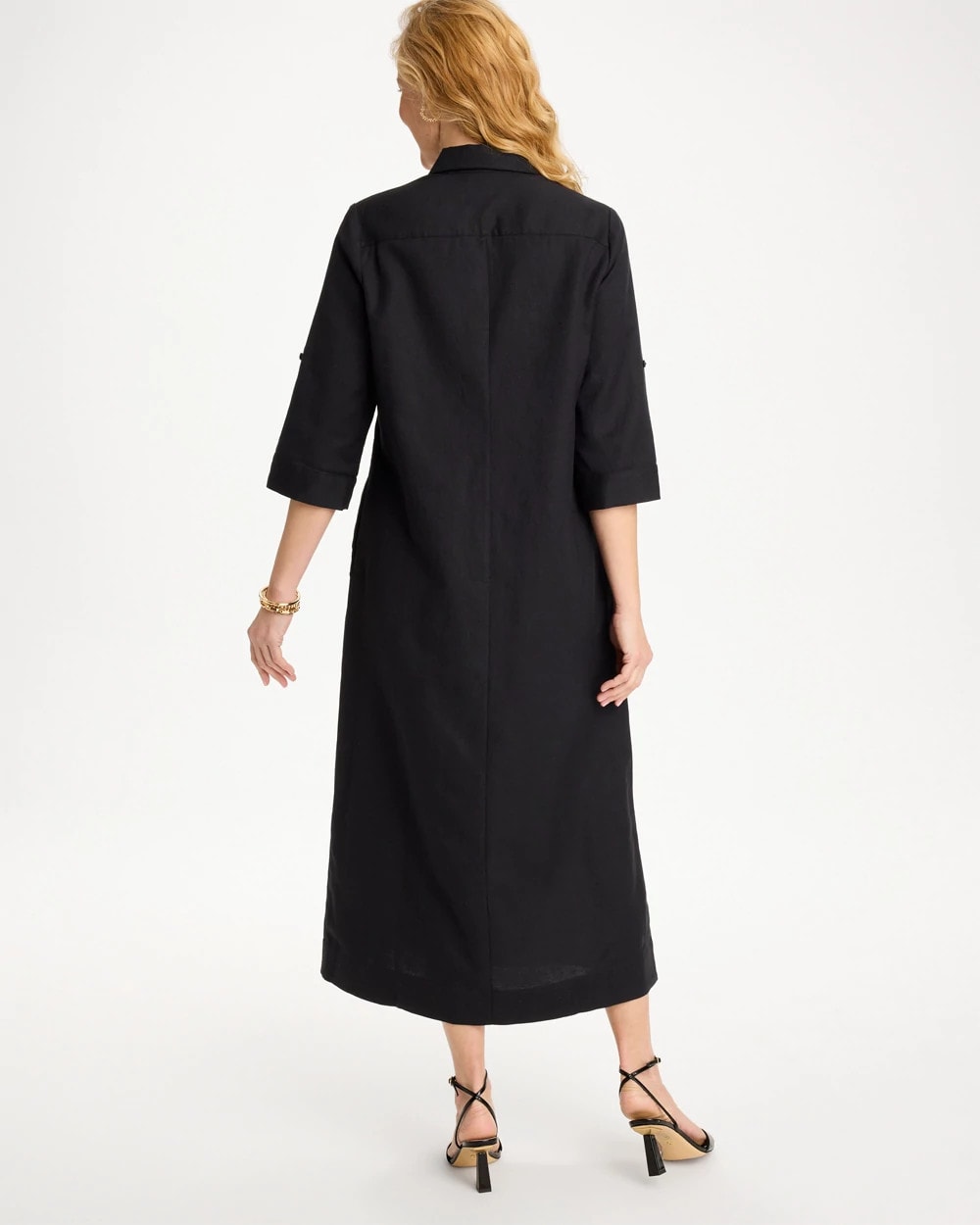 Black Embellished Linen-Cotton Shirtdress