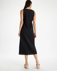 Black Sleeveless Surplice Linen Dress