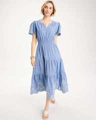 Light Indigo Chambray Embroidered Dress