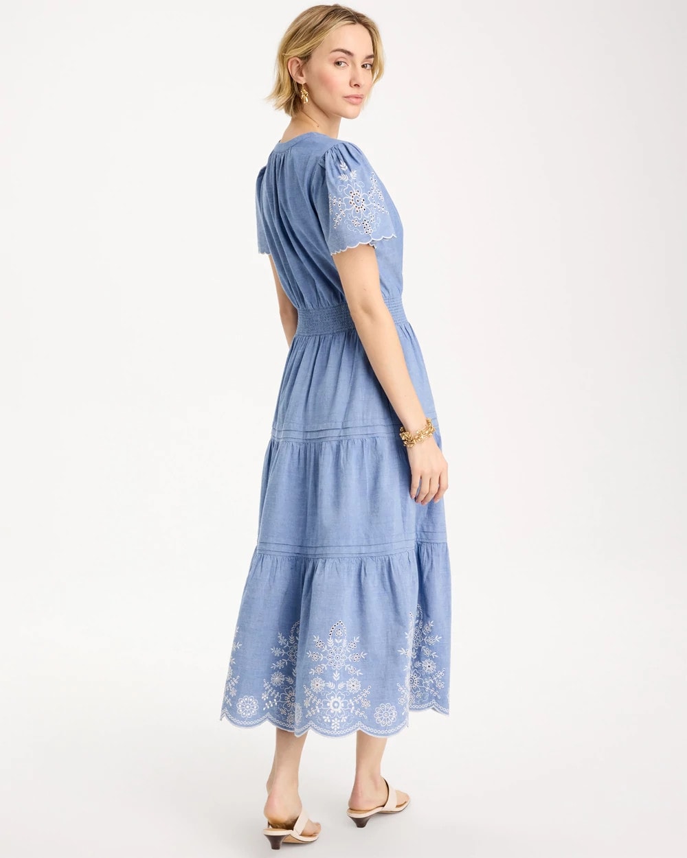 Light Indigo Chambray Embroidered Dress