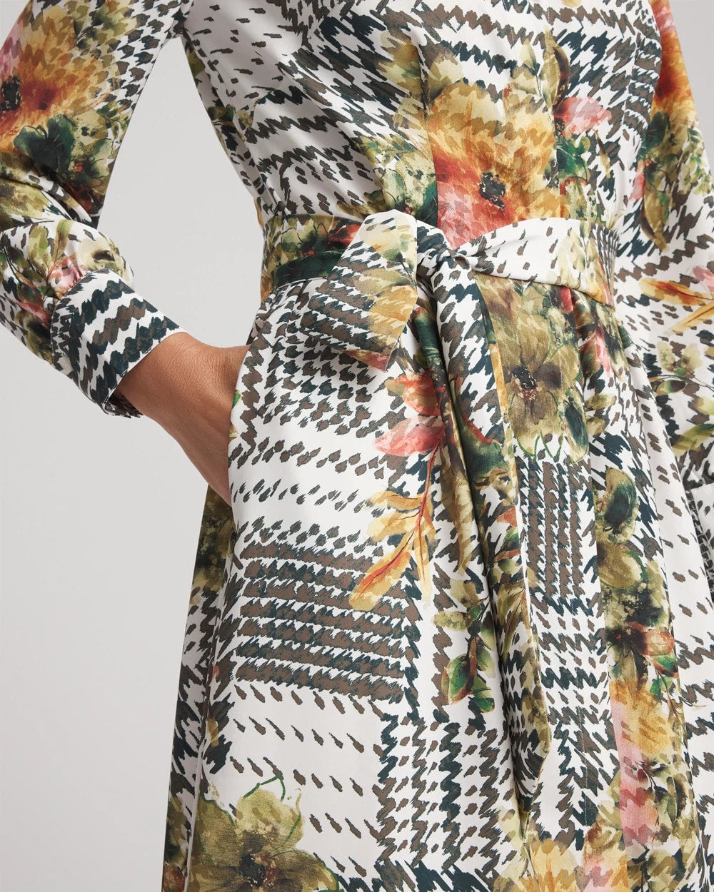 Ecru Artisanal Floral Print  Maxi Shirtdress