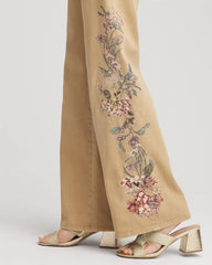 Cafe Aroma Embroidered High-Rise Wide-Leg Jeans