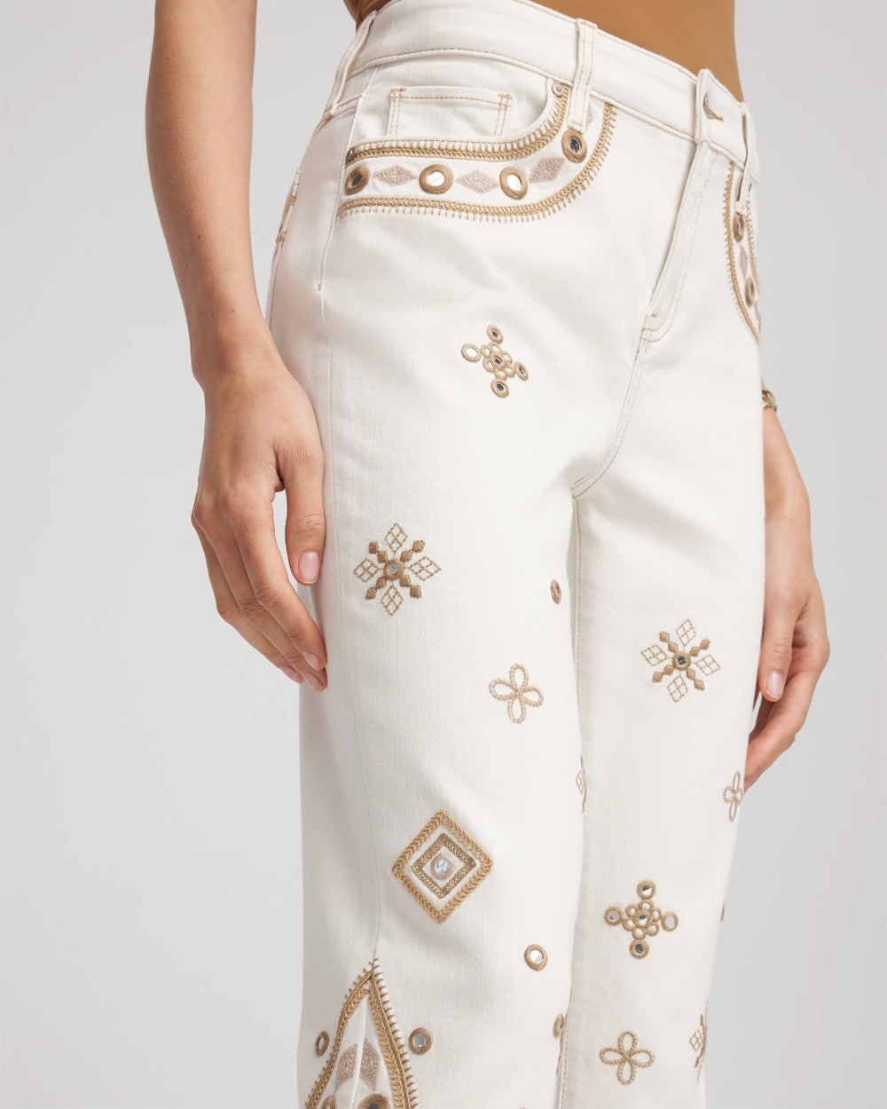 Sea Salt Embellished Girlfriend Slim Ankle Jeans