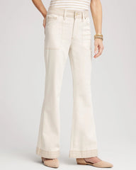 Neutral Colorblock Wide Flare Jeans