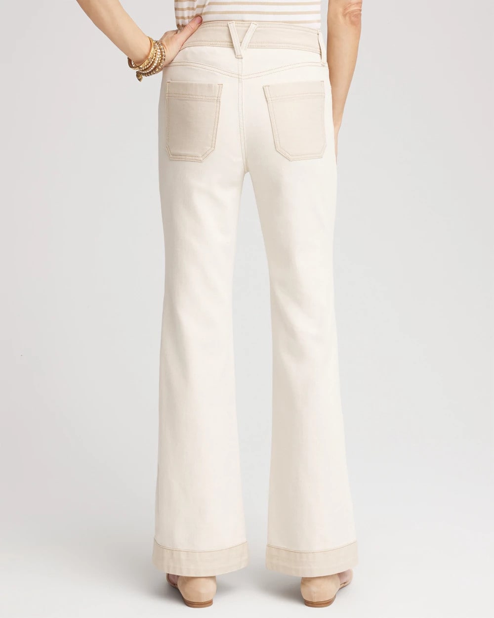 Neutral Colorblock Wide Flare Jeans