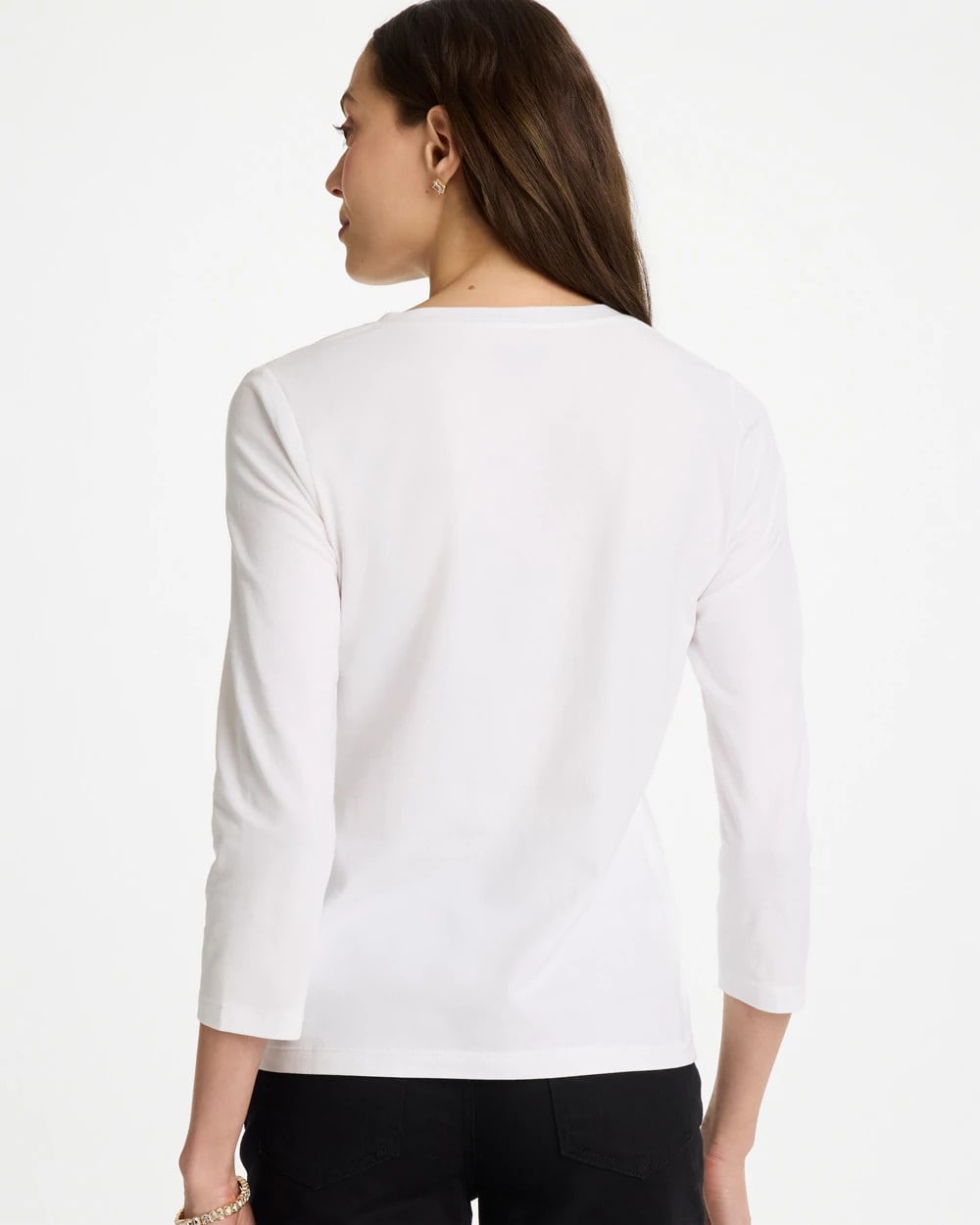 Black Printed Cotton Stretch 3/4 Sleeve Tee