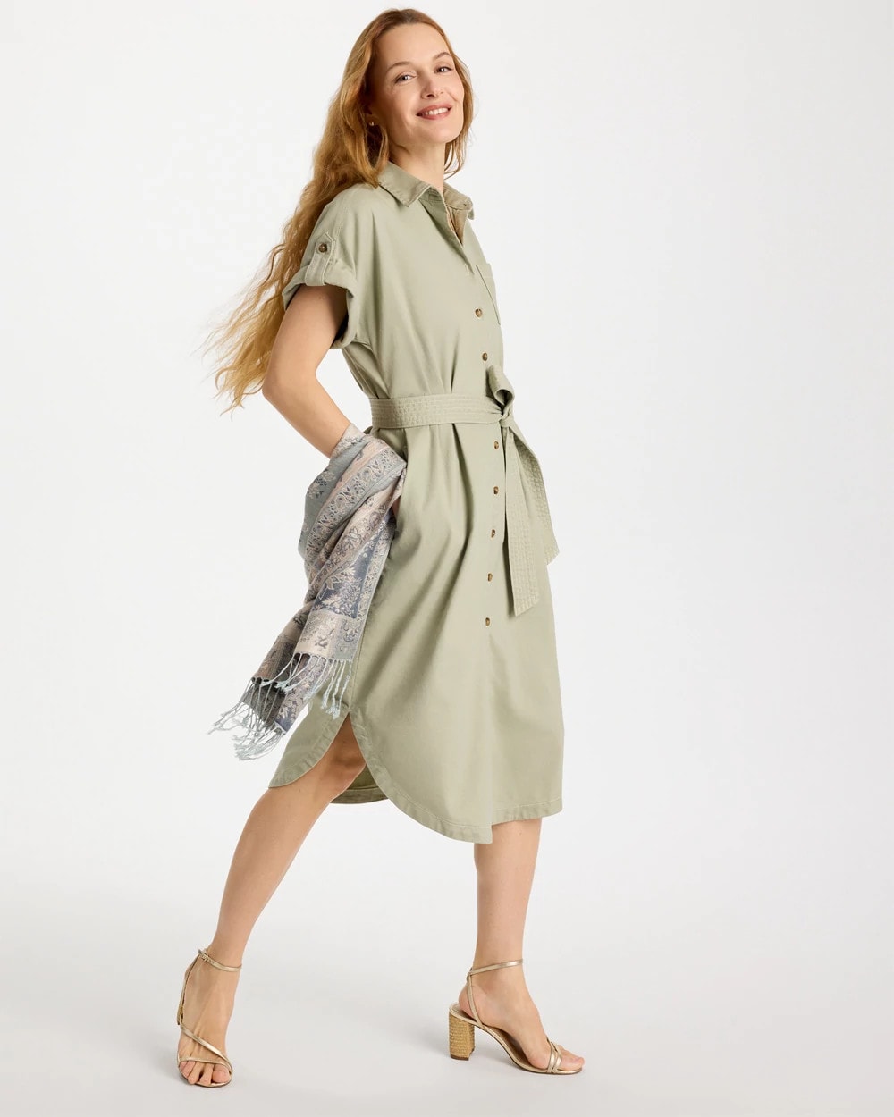 Seagrass Green Dolman Tie Hemp Denim Shirtdress