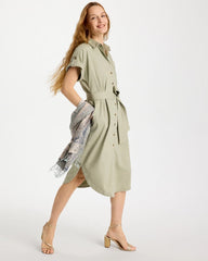 Seagrass Green Dolman Tie Hemp Denim Shirtdress