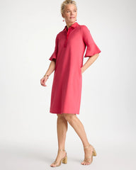 Hot Honeysuckle Knit Flounce Sleeve Dress