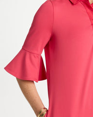 Hot Honeysuckle Knit Flounce Sleeve Dress