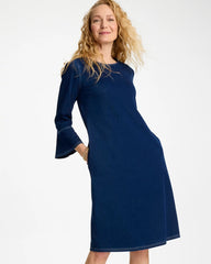 Indigo Bell Sleeve Knit Denim Dress