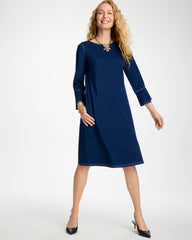 Indigo Bell Sleeve Knit Denim Dress