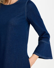 Indigo Bell Sleeve Knit Denim Dress