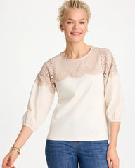 Ecru Lace Crochet Sleeve Tee