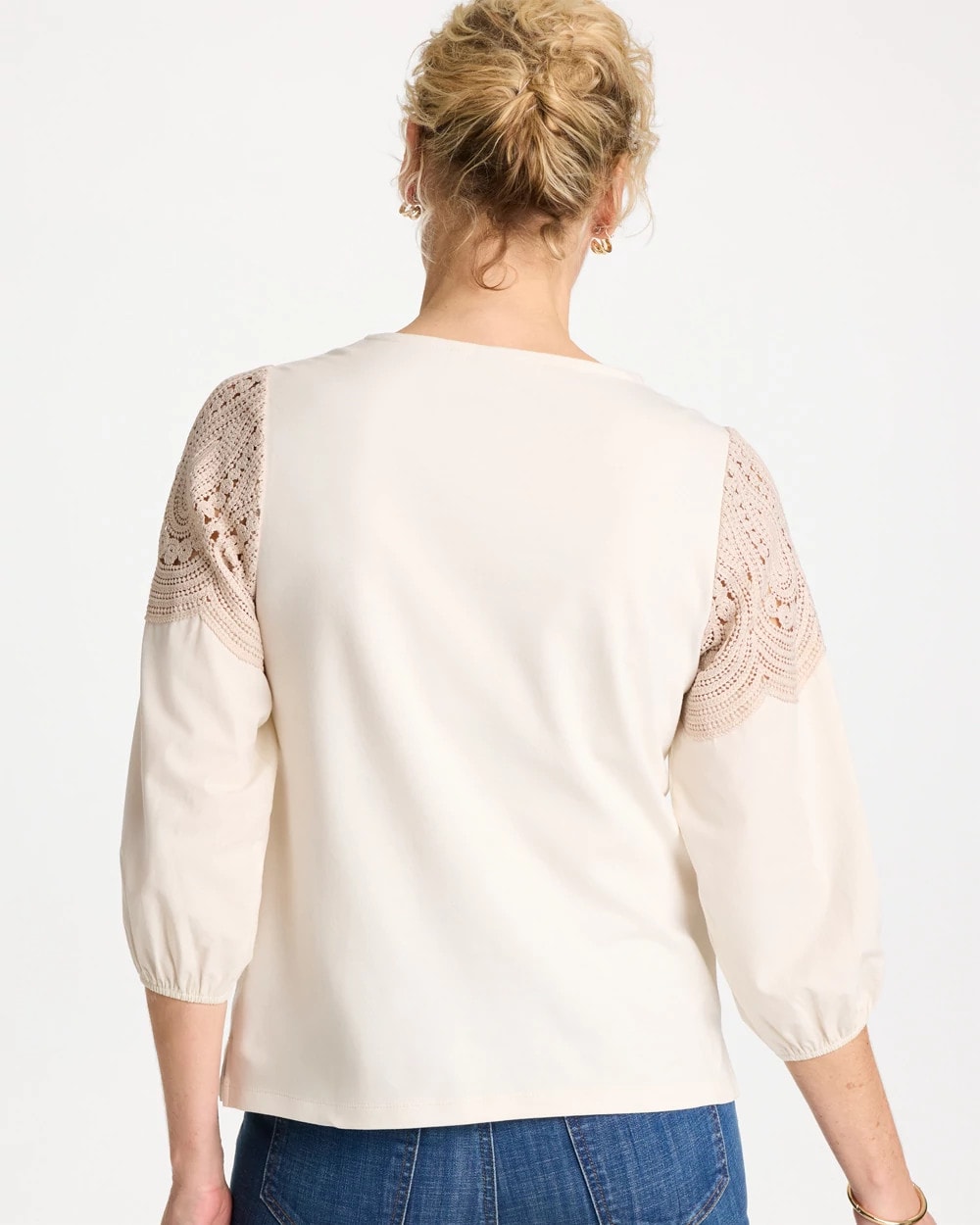 Ecru Lace Crochet Sleeve Tee