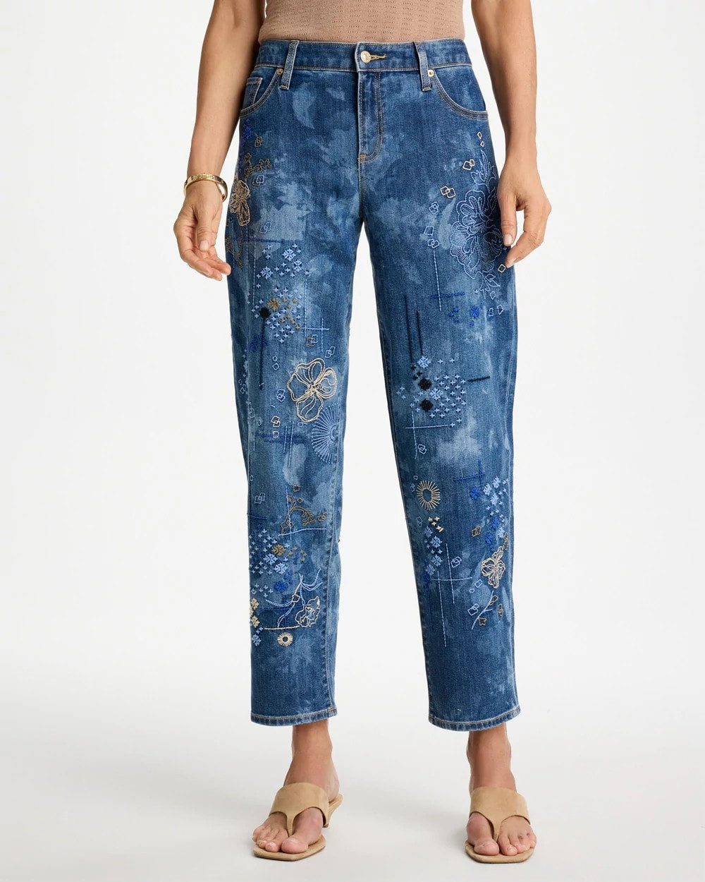Daphne Indigo Relaxed Embroidered Boyfriend Jean