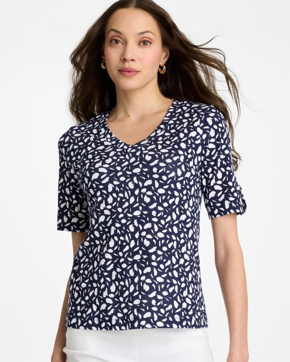 Passport Blue Printed Pima V-Neck Tee