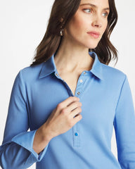 Tidal Blue Knit Woven Mix Rib Henley