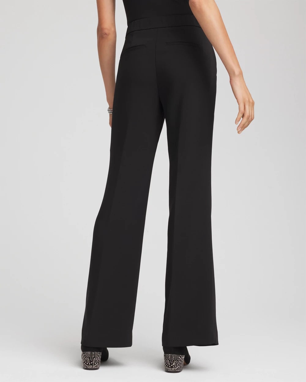 Black Crepe Flared Trouser Pants
