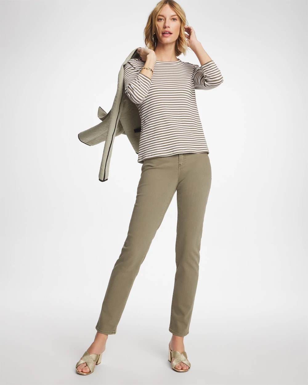 Lichen Striped Ribbed Button Crewneck Tee