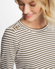 Lichen Striped Ribbed Button Crewneck Tee