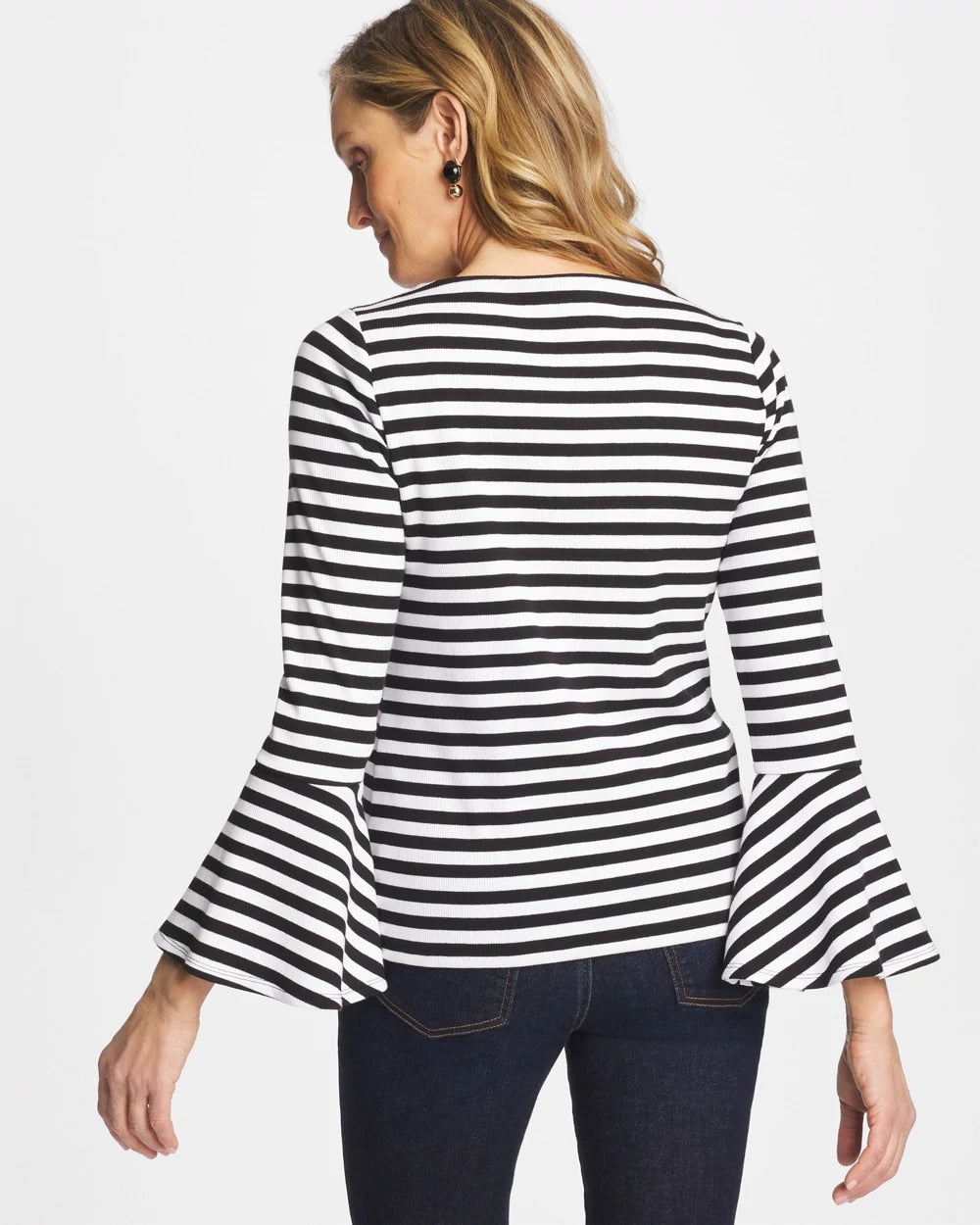 Black Striped Rib Knit Bell Sleeve Top