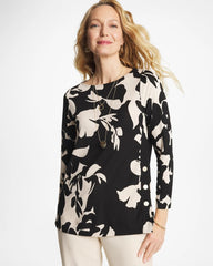 Black Blossom Matte Jersey Button Tunic