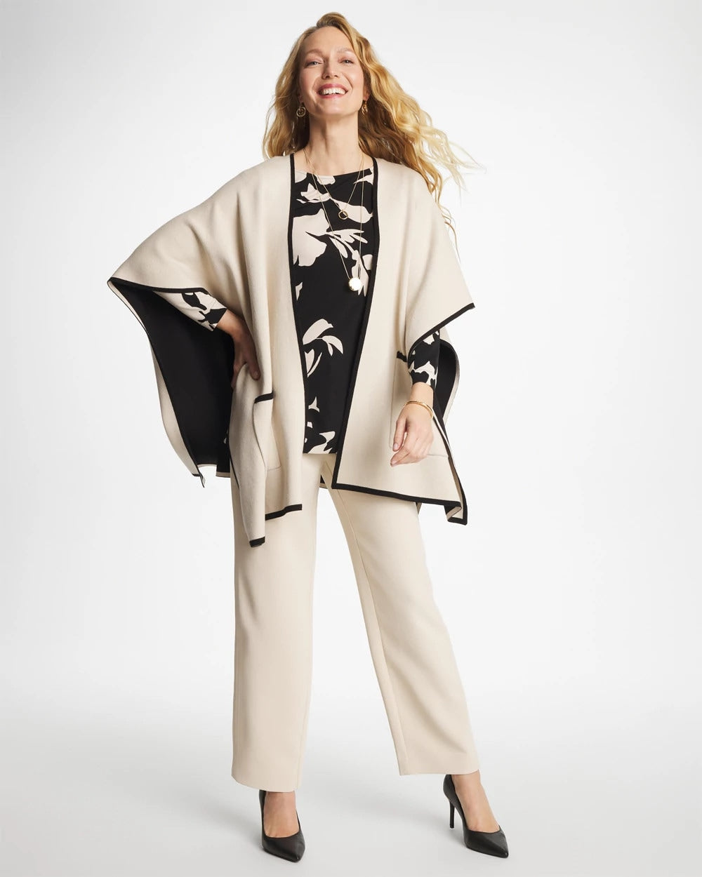 Black Blossom Matte Jersey Button Tunic