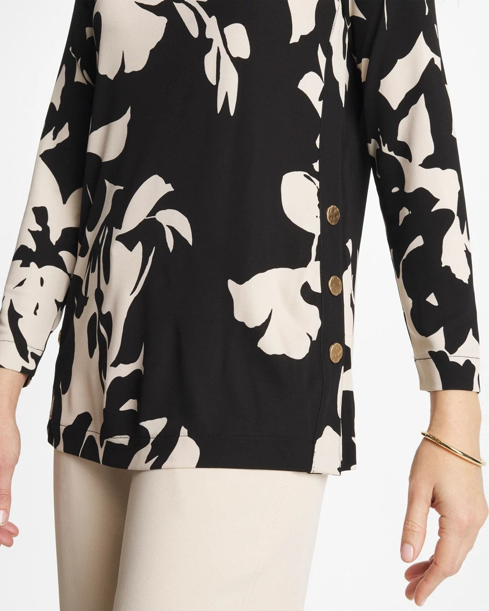Black Blossom Matte Jersey Button Tunic