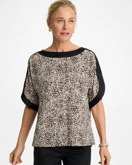 Cattail Brown Printed Jersey & Satin Dolman Tee