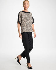 Cattail Brown Printed Jersey & Satin Dolman Tee