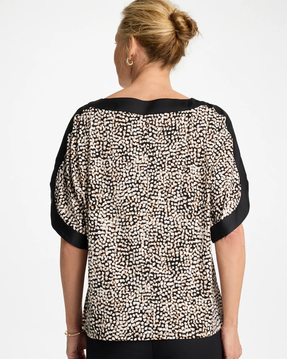Cattail Brown Printed Jersey & Satin Dolman Tee