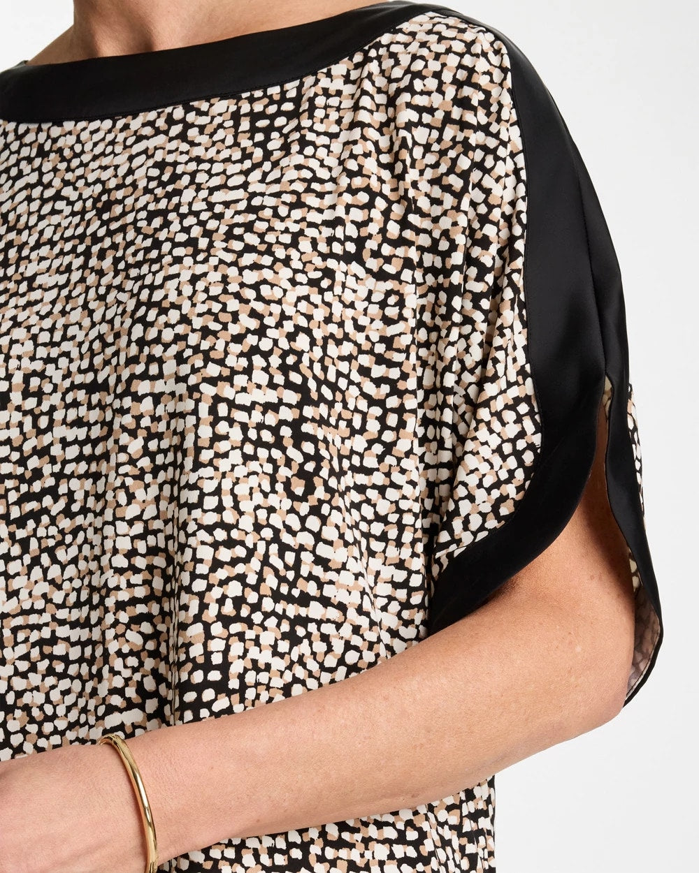 Cattail Brown Printed Jersey & Satin Dolman Tee