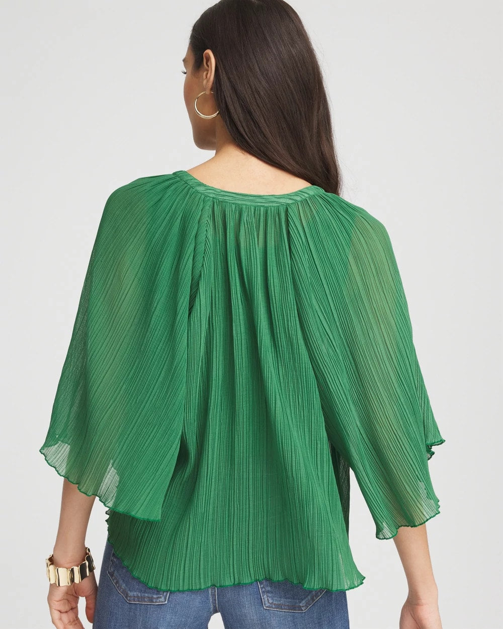 Jardin Green Textured Pleated Chiffon Blouse