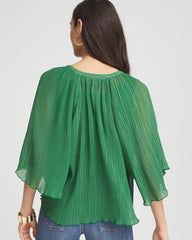 Jardin Green Textured Pleated Chiffon Blouse