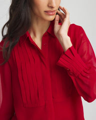 Carmine Red Pintuck Georgette Tunic