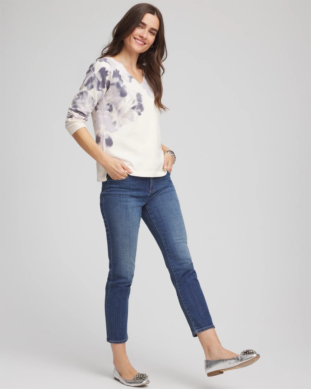 Multi Printed V-Neck Sweater